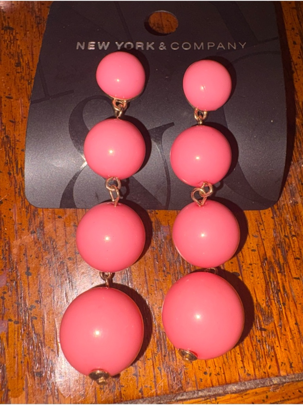 New York & Company Coral Pink Triple-Drop Post-Back Dangle Earrings